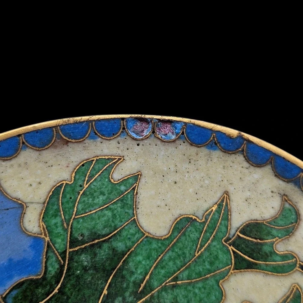 Pair of VTG Chinese Cloisonne & Brass Floral Fish Scale Taper Candle Holders 2